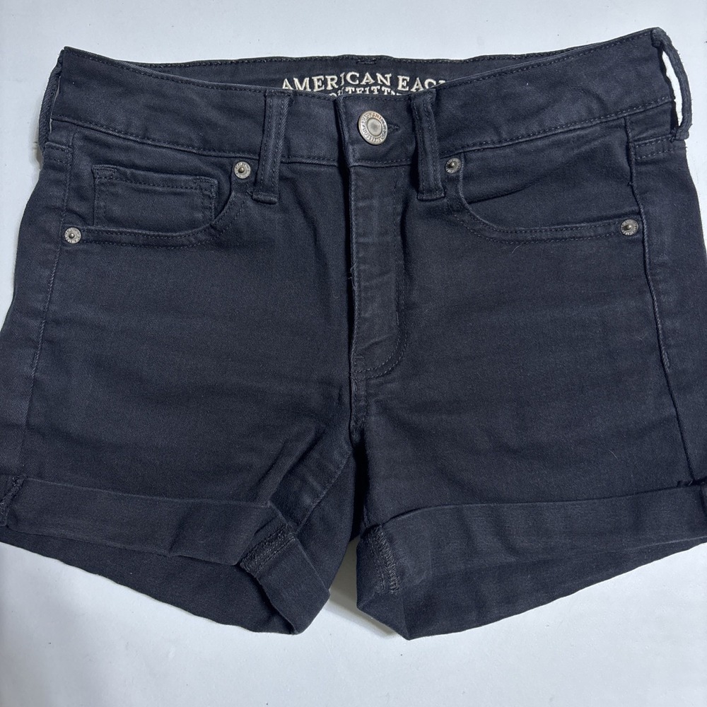 American Eagle Next Level Stretch Black Denim Shorts Size 6